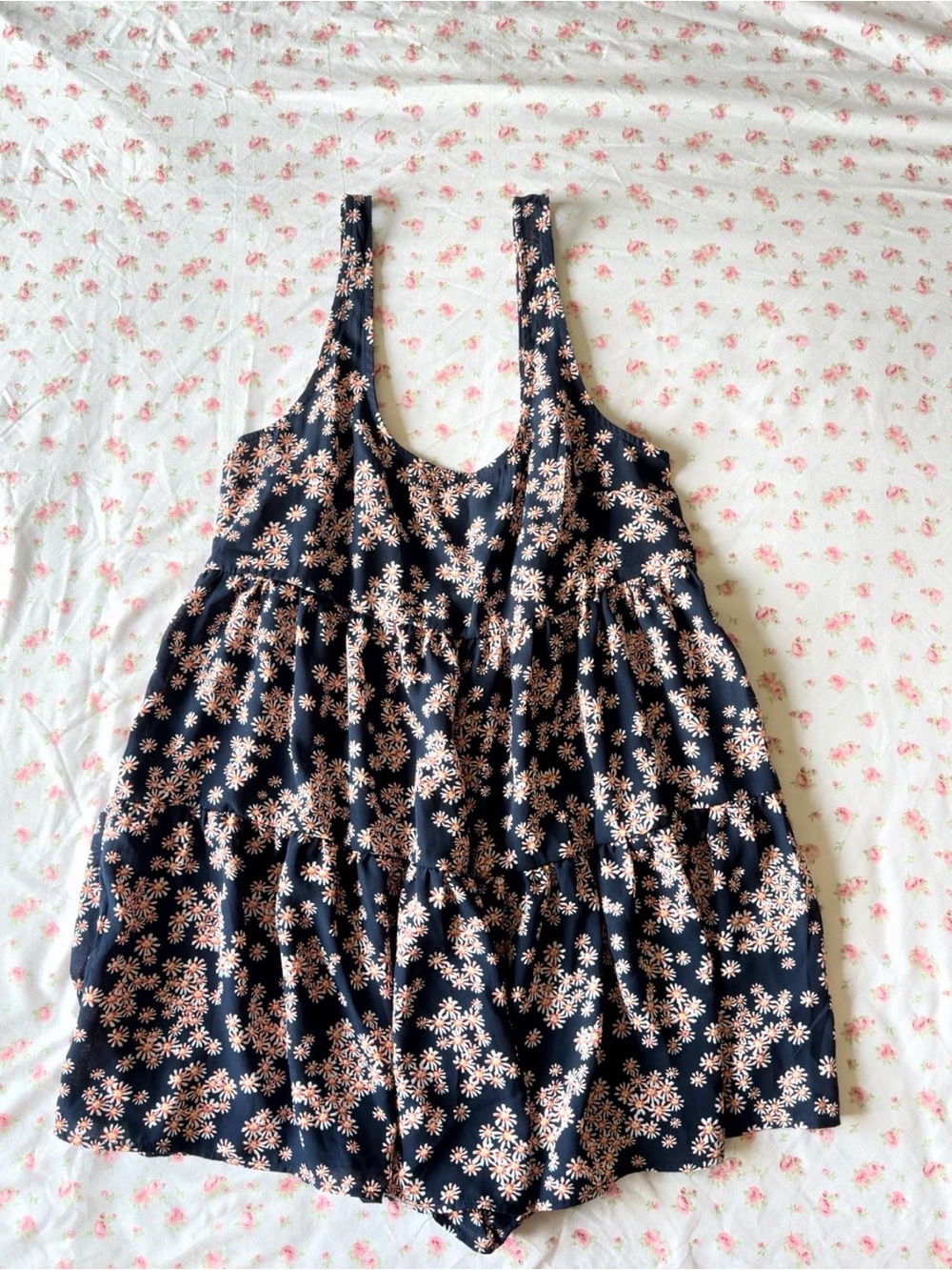 Urban Outfitters Navy Floral Tiered Sundress Romper